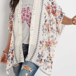 Maurices Floral Print Crochet Kimono S/M